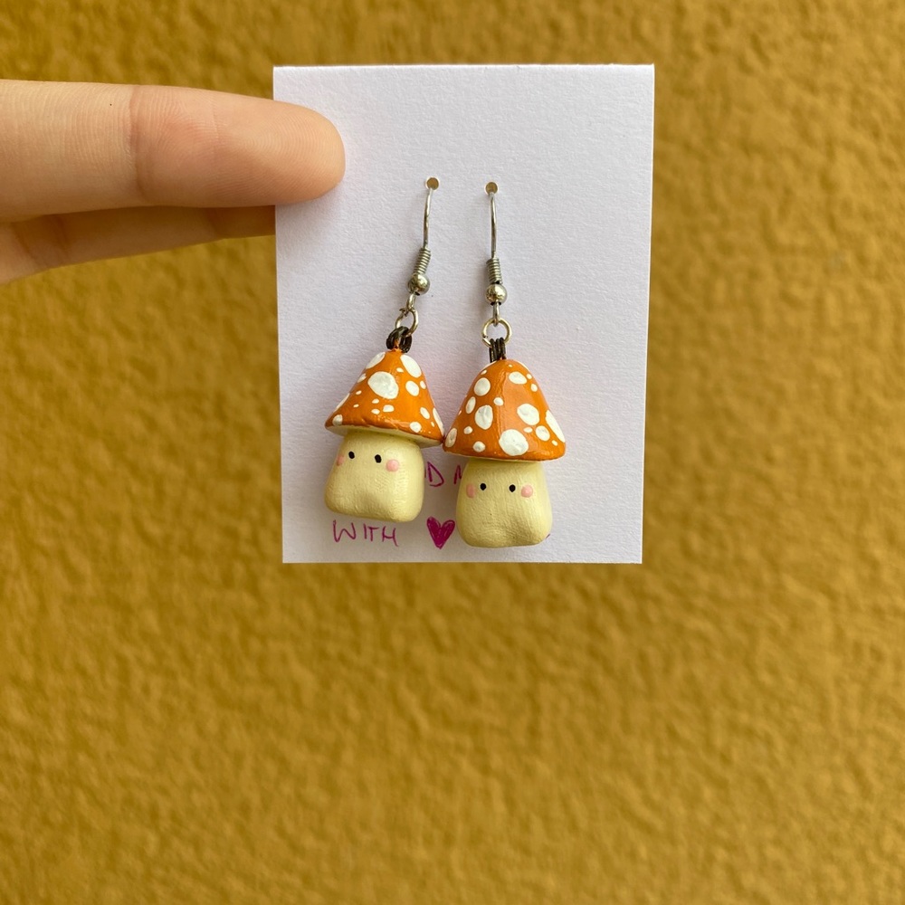 Handmade Mushroom Boi Earrings 🧡